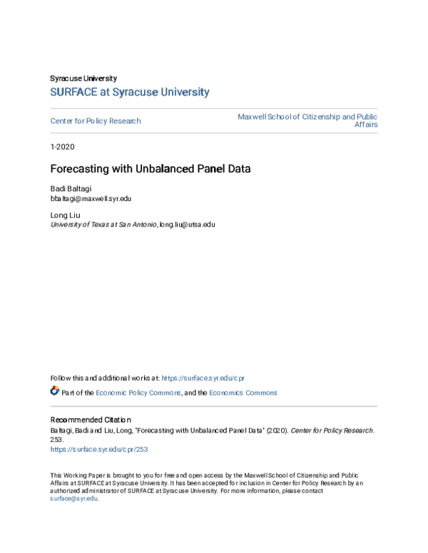 (PDF) Forecasting with unbalanced panel data