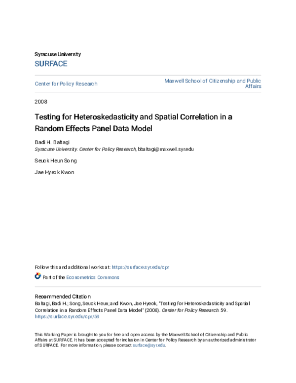 (PDF) Testing for heteroskedasticity and spatial correlation in a ...
