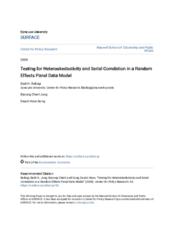 (PDF) Testing for heteroskedasticity and serial correlation in a random ...