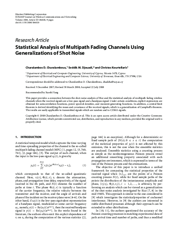 (PDF) Statistical Analysis of Multipath Fading Channels Using ...