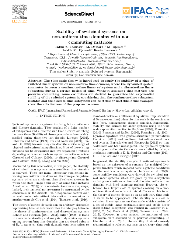 (PDF) Stability of switched systems on non-uniform time domains with ...