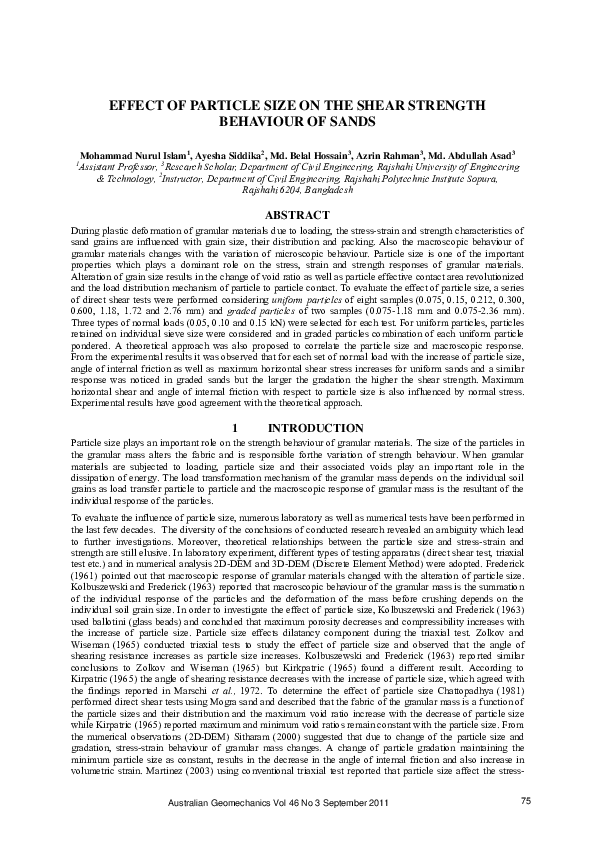 (PDF) Effect of Particle Size on the Shear Strength Behavior of Sands