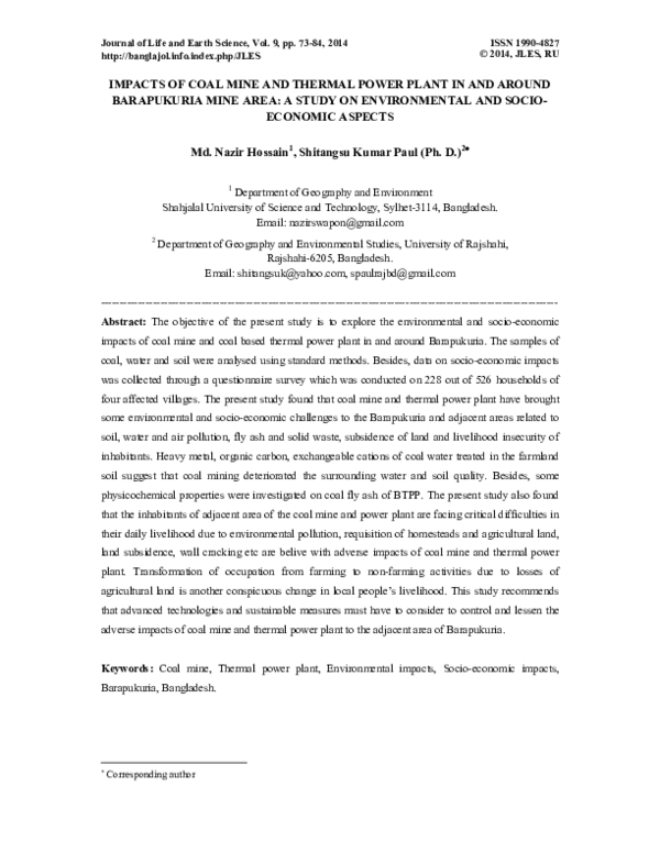 (PDF) IMPACTS OF COAL MINE AND THERMAL POWER PLANT IN AND AROUND ...