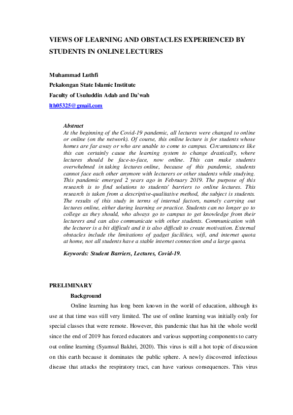 (PDF) Views of Learning and Obstacles Experienced by Students in Online ...