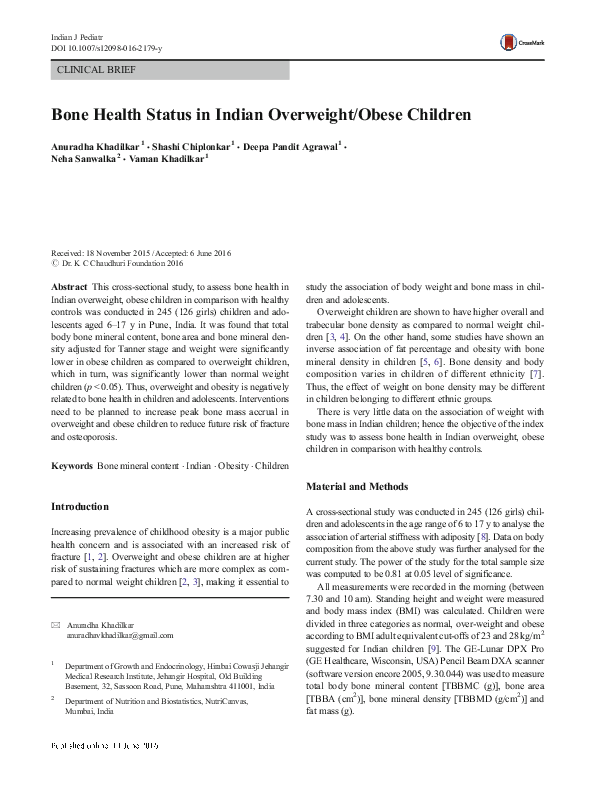 (PDF) Bone Health Status in Indian Overweight/Obese Children