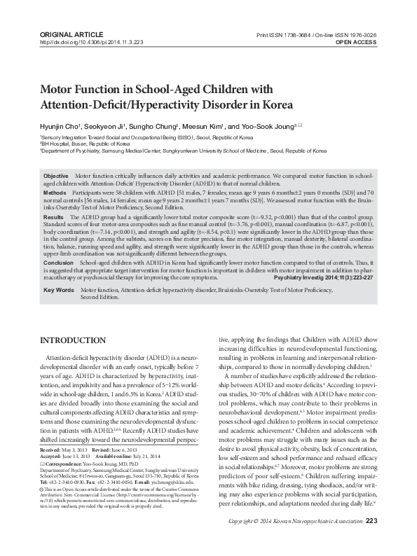 (PDF) Motor function in school-aged children with attention-deficit ...