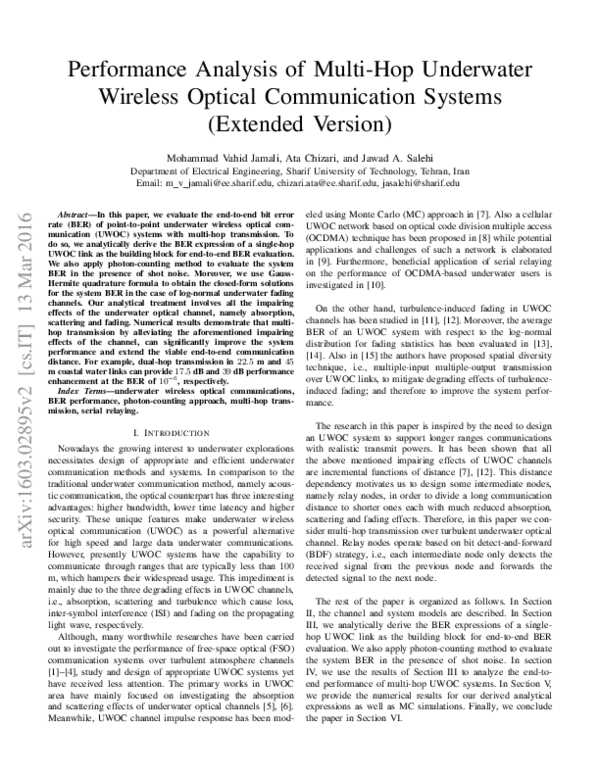 (PDF) Performance Analysis of Multi-Hop Underwater Wireless Optical ...