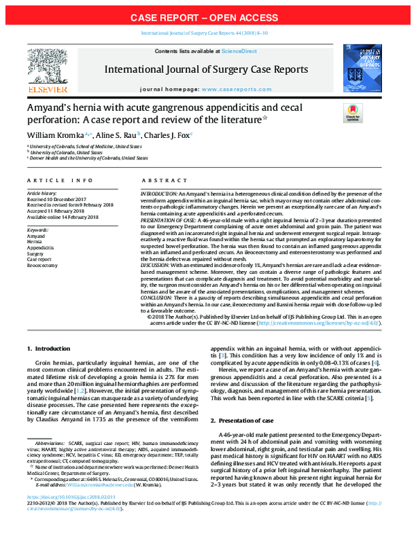 (PDF) Amyand’s hernia with acute gangrenous appendicitis and cecal ...