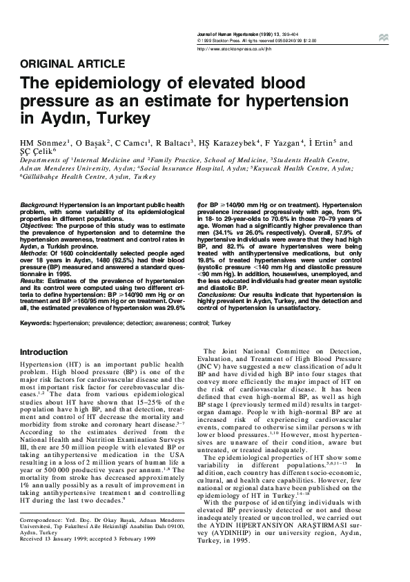 (PDF) The epidemiology of elevated blood pressure as an estimate for ...