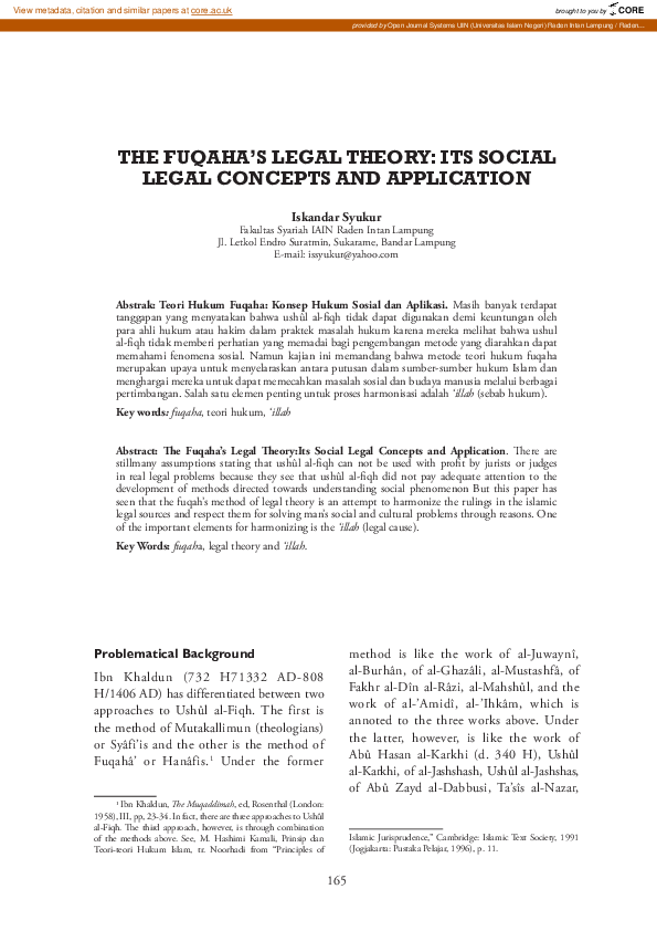 (PDF) The Fuqaha’s Legal Theory: Its Social Legal Concepts And Application