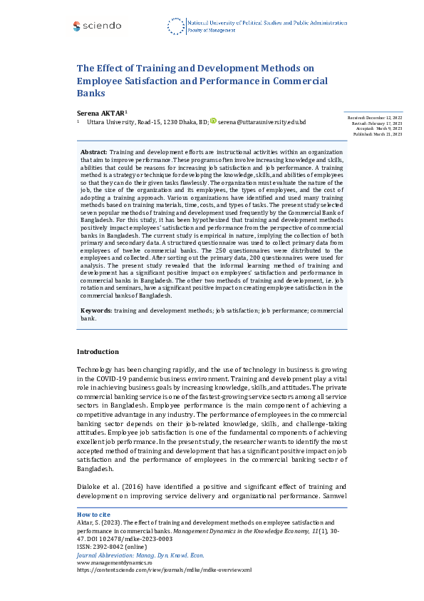 (PDF) The Effect of Training and Development Methods on Employee ...