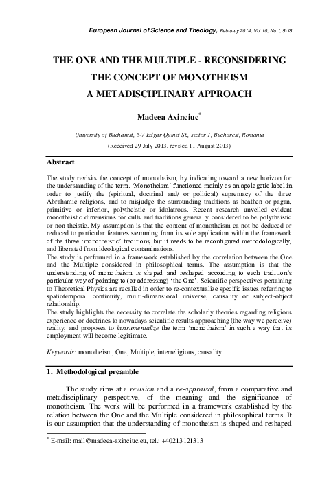 (PDF) The One and the Multiple - Reconsidering the Concept of ...