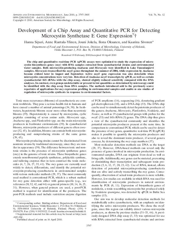 (PDF) Development of a Chip Assay and Quantitative PCR for Detecting ...