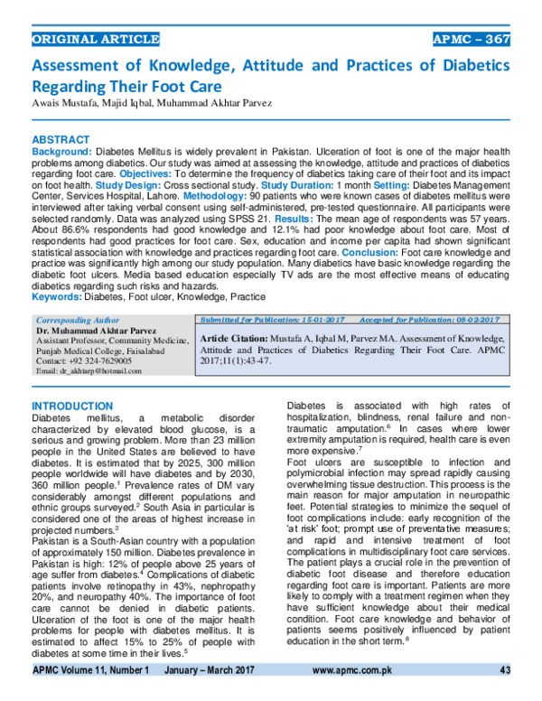 (PDF) Assessment of Knowledge, Attitude and Practices of Diabetics ...