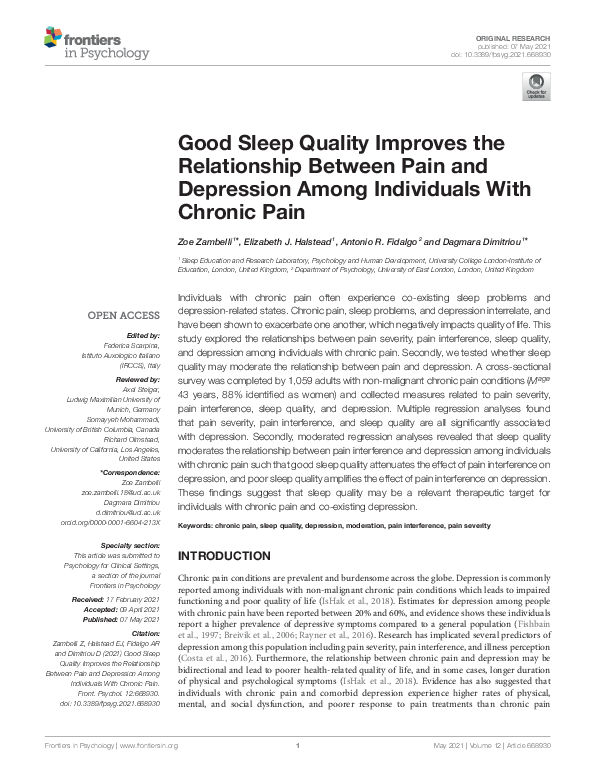 Picture of (PDF) Good Sleep Quality Improves the Relationship Between Pain and ...