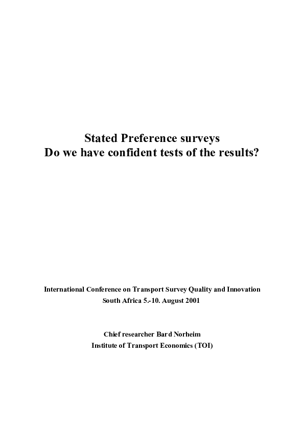 (PDF) Stated Preference Surveys: Do We Have Confidence Tests of the ...