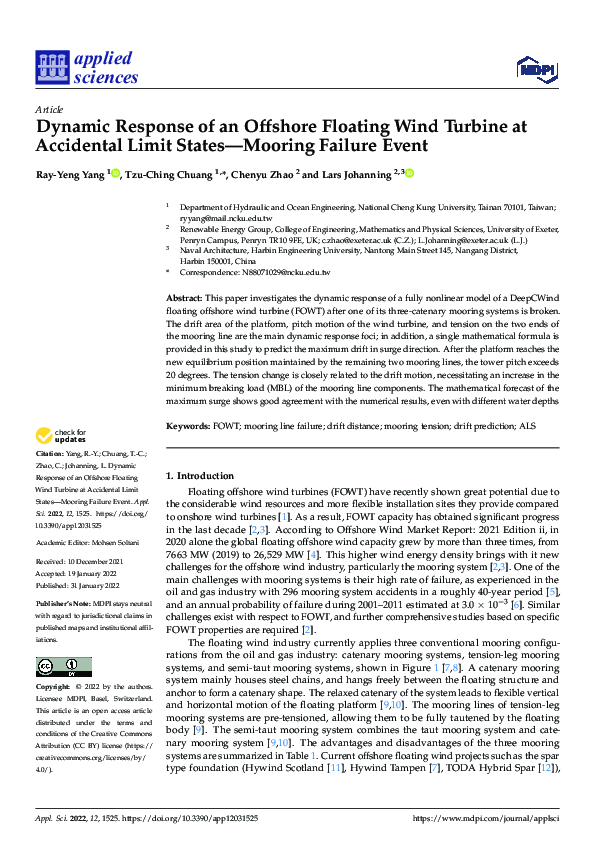 (PDF) Dynamic Response of an Offshore Floating Wind Turbine at ...