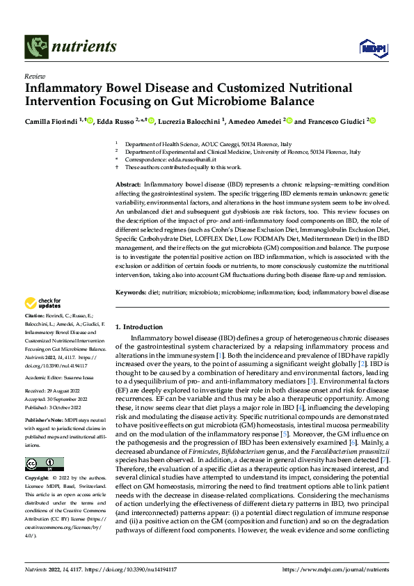 (PDF) Inflammatory Bowel Disease and Customized Nutritional ...
