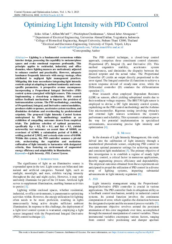 (PDF) Optimizing Light Intensity with PID Control