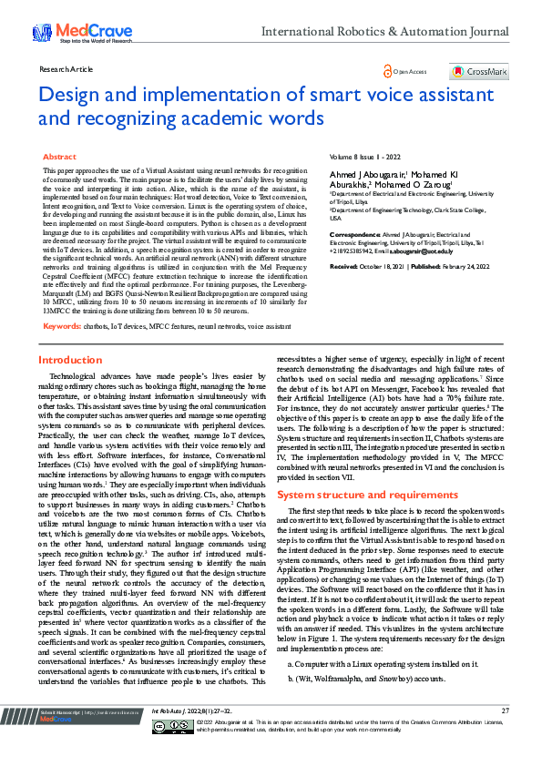 (PDF) Design and implementation of smart voice assistant and ...