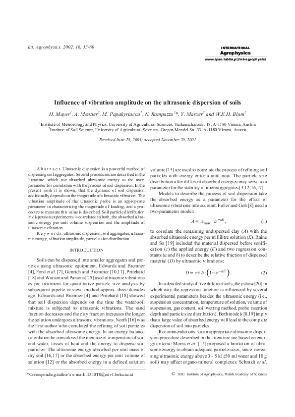 (PDF) Influence of vibration amplitude on the ultrasonic dispersion of ...