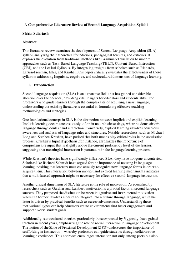 (PDF) A Comprehensive Literature Review of Second Language Acquisition ...