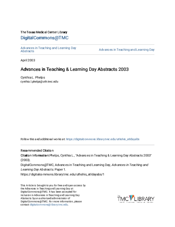 (PDF) Advances In Teaching & Learning Day Abstracts 2004