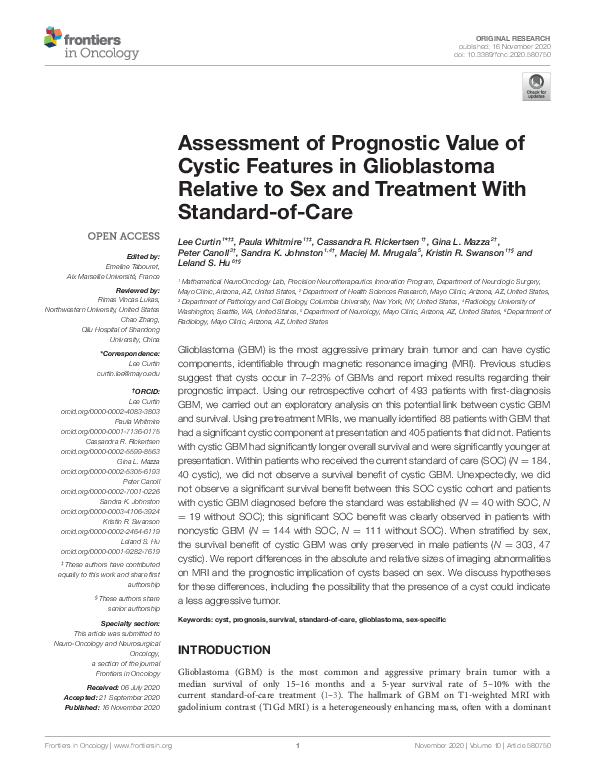 (PDF) Assessment of Prognostic Value of Cystic Features in Glioblastoma ...