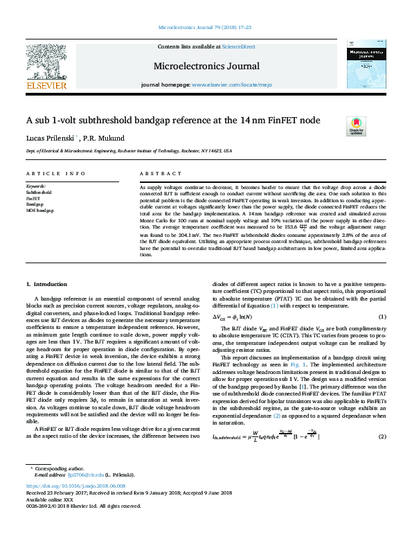 (PDF) A sub 1-volt subthreshold bandgap reference at the 14 nm FinFET node
