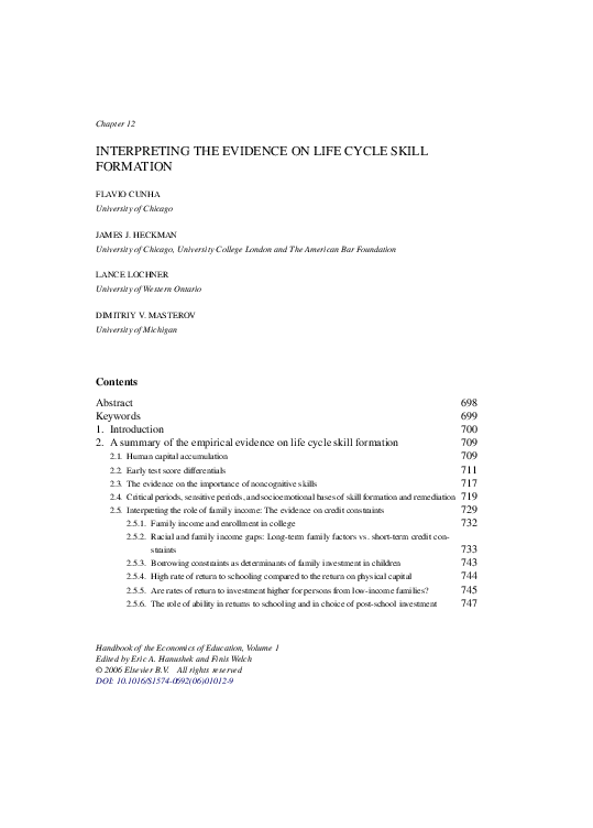 (PDF) Chapter 12 Interpreting the Evidence on Life Cycle Skill Formation