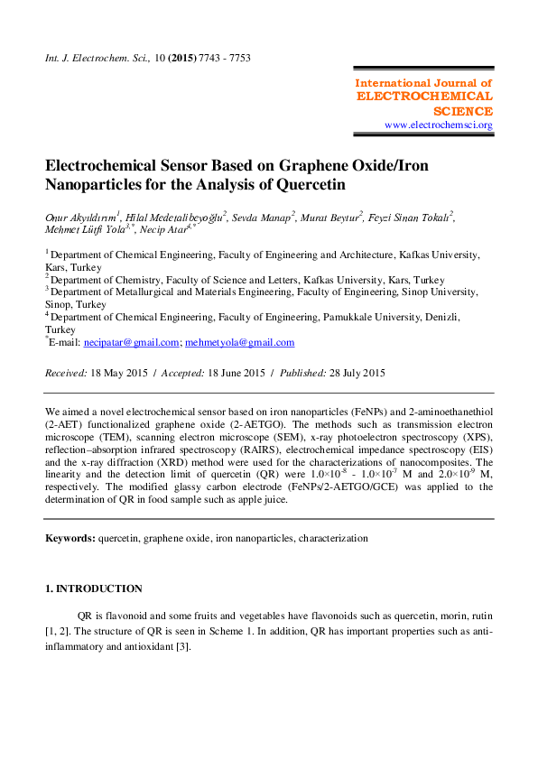 (PDF) Electrochemical Sensor Based on Graphene Oxide/Iron Nanoparticles ...