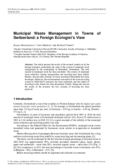 (PDF) Municipal Waste Management in Towns of Switzerland: a Foreign ...