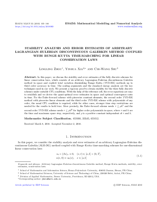 (PDF) Stability analysis and error estimates of arbitrary Lagrangian ...
