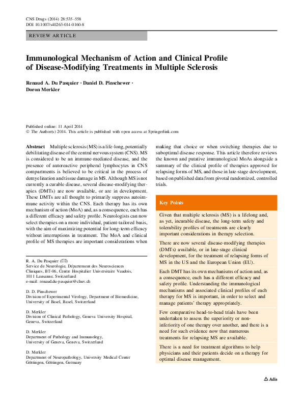 (PDF) Immunological Mechanism of Action and Clinical Profile of Disease ...