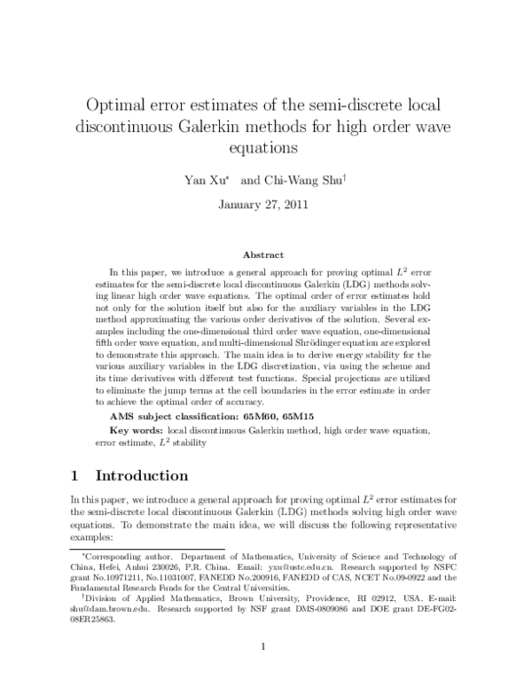 (PDF) Optimal Error Estimates of the Semidiscrete Local Discontinuous ...