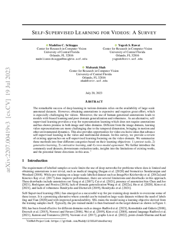 (PDF) Self-Supervised Learning for Videos: A Survey