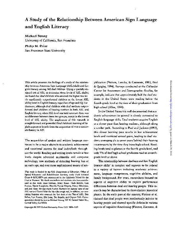 (PDF) A Study of the Relationship Between American Sign Language and ...