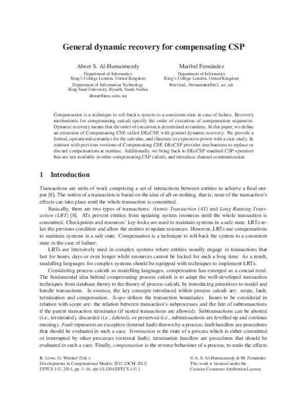 (PDF) General dynamic recovery for compensating CSP