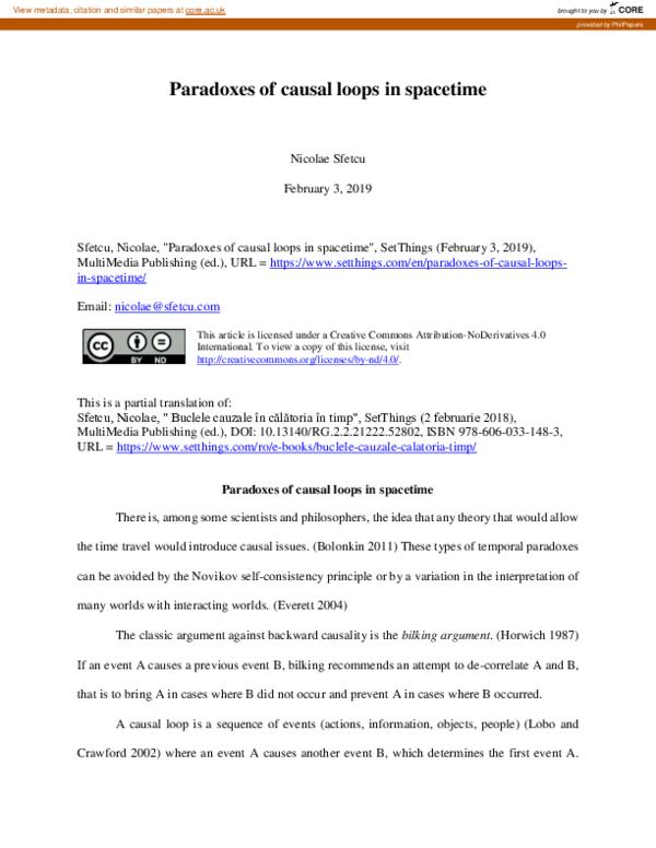 (PDF) Paradoxes of Causal Loops in Spacetime