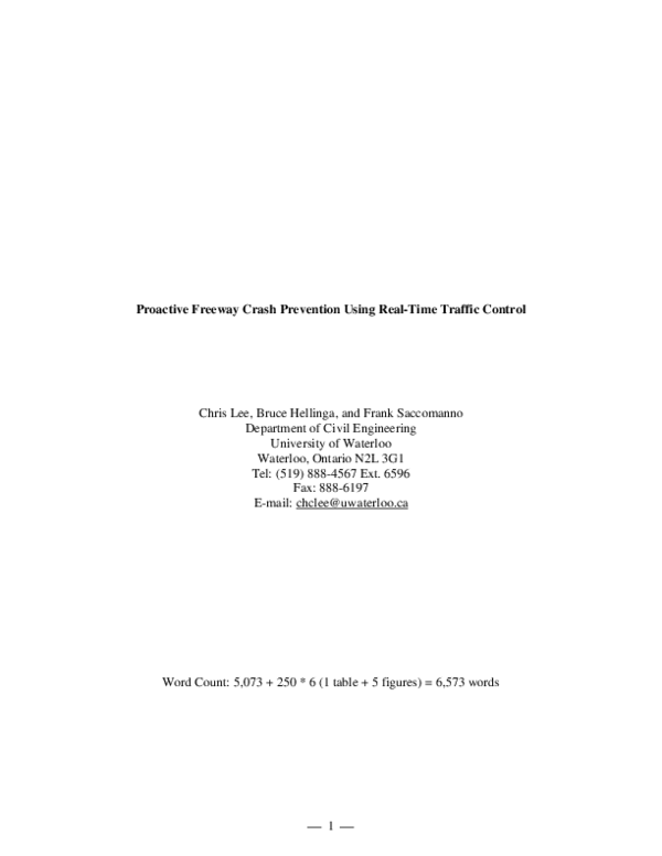 (PDF) Proactive freeway crash prevention using real-time traffic control