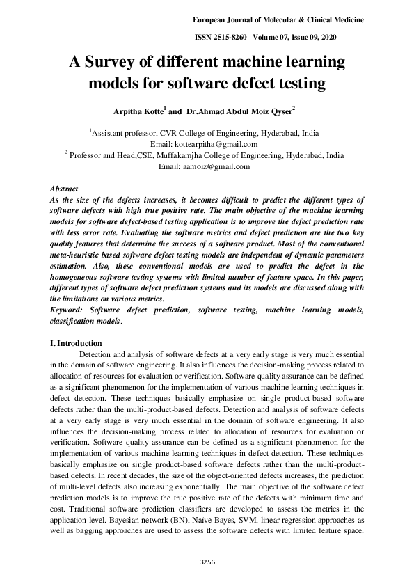 (PDF) A Survey of different machine learning models for software defect ...