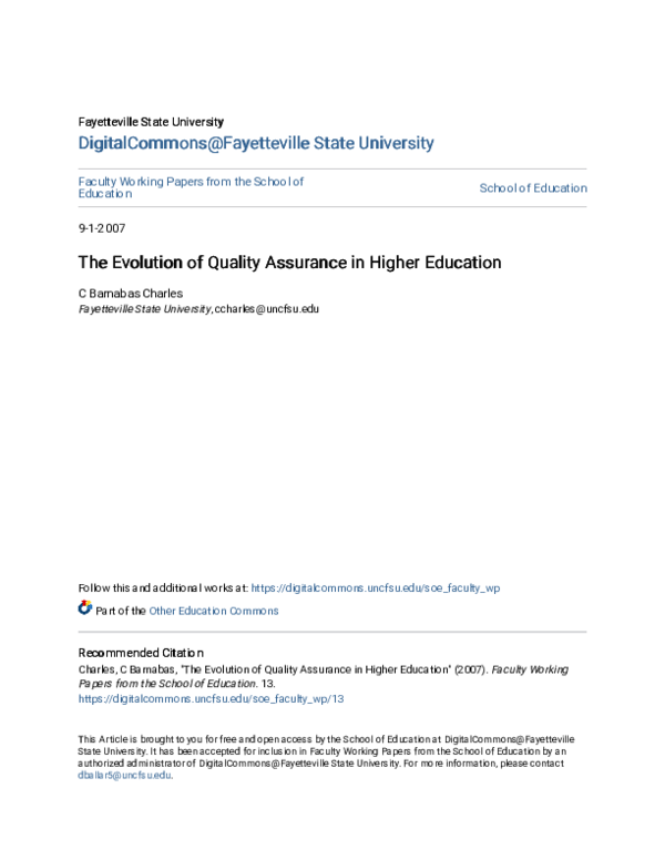 (PDF) The Evolution of Quality Assurance in Higher Education