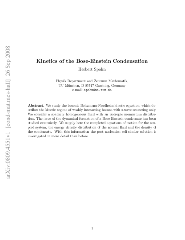 (PDF) Kinetics of Bose–Einstein Condensation