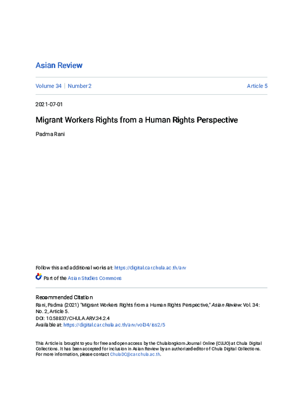 (PDF) Migrant Workers Rights from a Human Rights Perspective