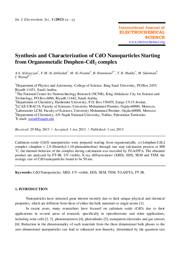 (PDF) Synthesis and Characterization of CdO Nanoparticles Starting from ...