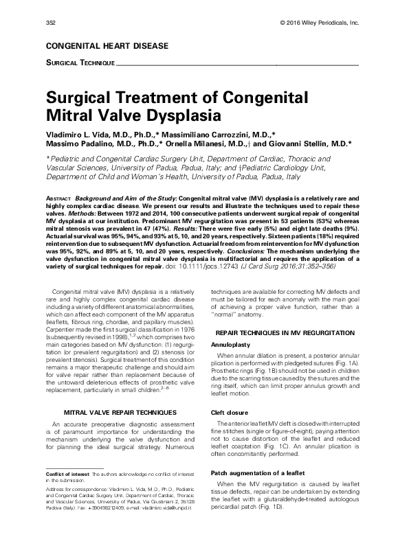 (PDF) Surgical Treatment of Congenital Mitral Valve Dysplasia