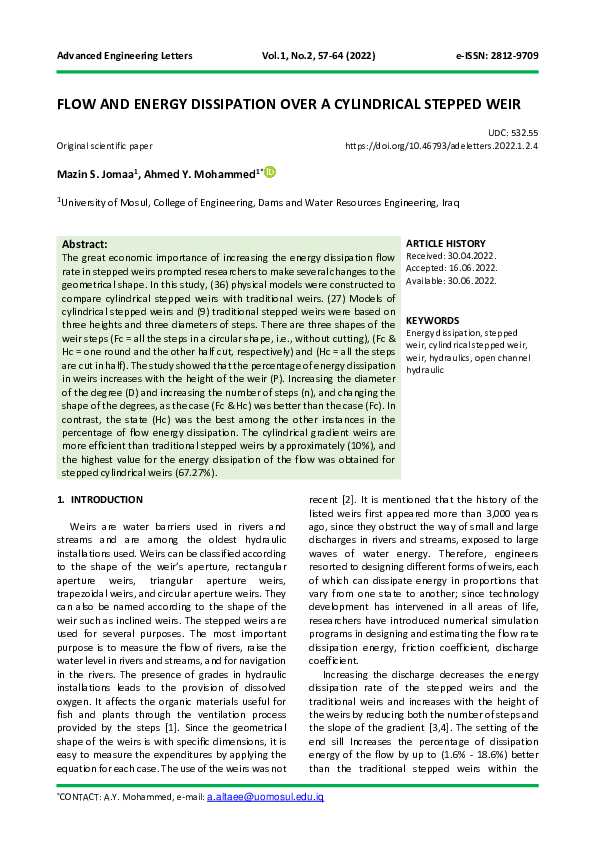 (PDF) Flow and Energy Dissipation Over a Cylindrical Stepped Weir
