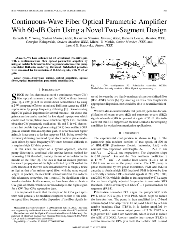 (PDF) Continuous-wave fiber optical parametric amplifier with 60-dB ...