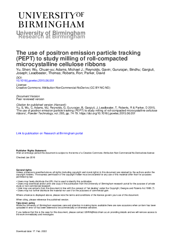 (PDF) The use of positron emission particle tracking (PEPT) to study ...