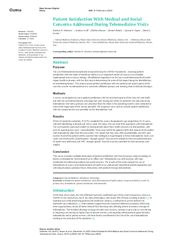 (PDF) Patient Satisfaction With Medical and Social Concerns Addressed ...